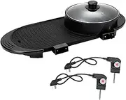 EHOME Electric Grill with Hot Pot 2 in 1 Hotpot Oven Non-Stick Smokeless Barbecue Pan Grill Machine Griddle for BBQ Steaks Shabu Independent Dual Temperature Control 69cmx26cmx11.5cm