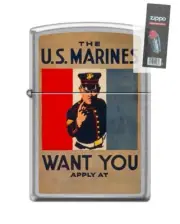 Zippo 77502 USMC Poster US Marines Want You Apply Lighter + FLINT PACK
