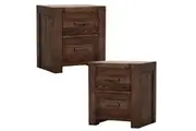 Catmint Set of 2 Bedside Tables 2 Drawers Storage Cabinet Pine Wood Grey Stone