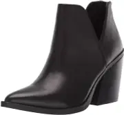 Steve Madden Women's Alyse Side cut Leather Bootie Black Block Heel Pointy Boots