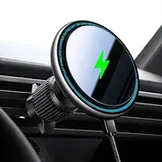 UPTOHIGH for Magsafe Car Mount Charger 15W Fast Charging Wireless Car Charger with Strong Magnetic Adjustable Air Vent Phone Holder Compatible with iPhone 14 13 12 Pro Max Mini Plus LED Light(Black)