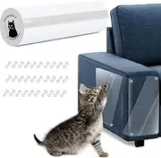 Lumewave Anti Cat Scratch Sticky Tape,10 Inch Double Thicked Sticky Couch Protector(5 Meters), 100% Clear Self-Adhesive Cat Scratch Deterrent for Furniture, Sofa, Doors,Walls（with Free pins）