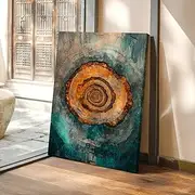 Abstract Geode Art Print Spiral Petrified Wood Texture Earthy Blue Orange Organic Crystal Inspired Wall Decor
