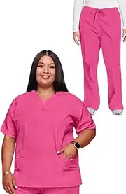[Cherokee] Nurse Gifts Scrub set for women Dolman Sleeve, V-neck Top 4700 Natural Rise Flare Leg Drawstring Pant 4101