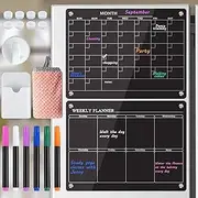 Acrylic Fridge Calendar for Refrigerator Monthly and Weekly Magnetic Planner Board Reusable Planner Board Organiser Board for Kitchen 2PCS Planning Boards Black