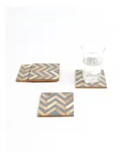 [Yellow Drama] Handmade Resin-inlay Chevron Wooden Coasters (Set of 4)
