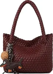 [NOBLIFE] Gift Ldeas | Woven Vegan Leather Tote Bag & Makeup Bag, Christmas Birthday Gifts for Women Her Mom Teacher Friend