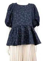 Navy Floral Jacquard Top