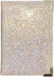 [Bedazzled by Lexy] Diamond Bling Passport Cover with Metal Edge Protector, Vacation Essential, Wallet Organizer, Small Gift, Travel Accessories for Women and Men, AB/Silver Edge, Luxury Sparkle