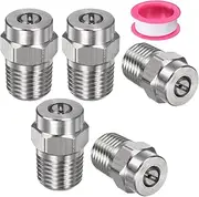 uxcell 5 Pack Surface Clean Tips - 15 Degree 1/4" NPT Male Pressure Washer Nozzles Cleaner Nozzle Replacement, Stainless Steel with Sealing Tape, Apply to Water Guns (1.311mm Orifice)
