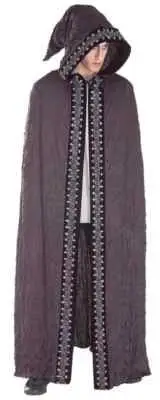 Black Hooded Crinkle Cape Vampire Gothic Fancy Dress Halloween Costume Accessory
