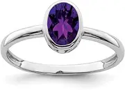 [JewelryWeb] 925 Sterling Silver Polished Amethyst Oval Ring Band Style-Ring for Women
