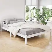 Artiss Bed Frame Wooden Double Size, White Classic Platform Bed Base with Headboard, Solid Pine Double Bed Base, 26CM Under Bed Storage, 300kg Capacity Timber Platform Bed Frame for Guest Room