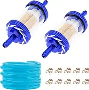 Windance Inline Fuel Hose Filter Kit,5.3 mm / 0.21 inch ID Fuel Pipe 2pcs Fuel Filter 10 pcs Clamp Fit for Motorcycle Tractor Lawn Mower Boats ATV Go Karts (Blue)