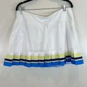 Addison Bay NWT Court Skort White with Blue Yellow Stripes Pleat Pockets XL