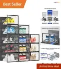 Clear Plastic X-Large Shoe Storage Boxes with Magnetic Doors - Family Essentials