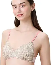 [une nana cool] Unnanakool LB1081 Women's Wireless Bra, Triangular Wireless, Natural Silhouette, Cotton Blend (Cup)