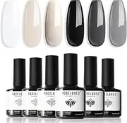 Modelones Gel Nail Polish Set - 6 Colors Milky White Nude Gray Black Glitter Gel Nail Polish Kit Neutral Popular and Classic Collection Nail Polish Soak Off LED Gel Nail Art Manicure DIY Gel Nail Kit