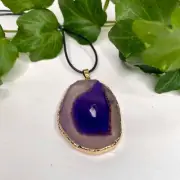 Large Purple Agate Slice Gemstone Pendant with Cord Necklace (C) FREE POSTAGE