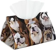English Bulldogs Tissue Box Cover Pu Leather Waterproof Tissue Box Holder Modern Rectangular Tissue Case Paper Holder Decorative Organizer for Car Bathroom Bedroom Office Tabletop Decor