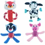 Dog Toss & Tug Toys Plush Fetch Tennis Balls Choose Cow Pig Fox or Raccoon 12"