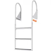 VEVOR Dock Ladder, Flip-Up 3 Steps, 159 kg Load Capacity, Aluminum Alloy Pontoon Boat Ladder with 50.8 mm Wide Step & Nonslip Rubber Mat, Easy to Inst