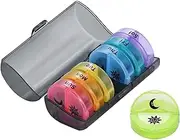 Weekly Pill Organizer, Pill Box 2 Times a Day, 7 Day Case with Large Compartments, Round Travel Medicine Organizer, Large Box for Travel, Medicine Organiser for Vitamins and Supplements(COLOR:Black)