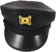 [WESIEVYA] Black Captain Hat Costume Boat Captain Hat Ladies Hats Sailor Hats for Women Black Accessories for Women Captain Hat Decoration Captain Cap UV Protection Captains Caps Polyester