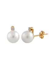 Splendid Pearls 14K 0.06 ct. tw. Diamond & 6-6.5mm Freshwater Pearl Earrings