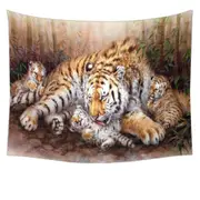 Wildlife Animal Art Tiger Family in Bamboo Forest Tapestry