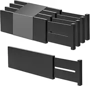Utoplike Bamboo Dresser Drawer Dividers, 4'' High Black Adjustable Drawer Organizers for Clothing, Spring Loaded, Works in Kitchen, Bathroom, Bedroom, 4 PCS