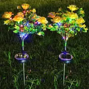 2 Pcs Carnations Solar Lights Waterproof Decorative Yard Lamp with Stake -Yellow
