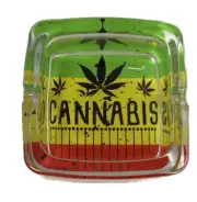 Fujima Cigarette Leaf Themed Square Glass Ashtray - Light Rasta