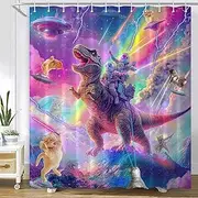 Dinosaur Shower Curtain, Cool Funny Astronaut Riding Dinosaur On Fantasy Galaxy Hilarious Shower Curtain, Funny Outer Space Universe Boys Kids Bathroom Accessories Set with Hooks(72X72inch, Purple4)