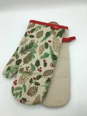 Oven Mitt Holiday Market (Set of 2) 12”x7” Pinecone Holly Mistletoe Theme