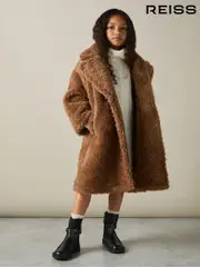 Reiss Brown Darla 9-13 yrs Longline Teddy Coat with Wool (E92586) | $335