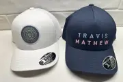 Lot of 2 Travis Matthew 110 Flexfit Adjustable Snapback Hats White/Blue
