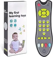 TV Remote Control Toy/Musical Play with Light and Sound/for 6 Months+ Toddlers Boys or Girls Preschool Education/Three Language Modes: English, French and Spanish/Black Body,(Colored Buttons)