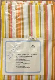 W.T. Grant Co Pillow Pillowcases (2) 42x36” MCM Striped MUSLIN 1960’s Retro New