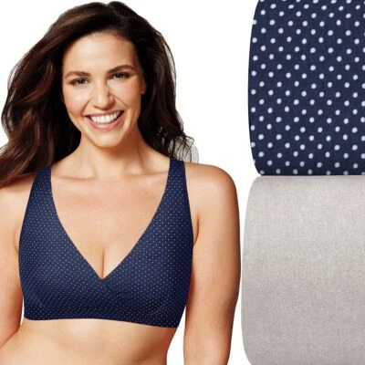 Maternity Women's Playtex Nursing 2-Pack Sleep Bra Navy/Gray Polka US4960 Sz.XS