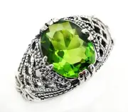2CT Natural Peridot 925 Sterling Silver Edwardian Style Ring Jewelry Sz 7