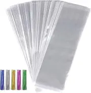 600pcs Cellophane Bags Set-300pcs 3x11 Cellophane Bags Long Clear Treat Bags Cello Cookie Bags, 300pcs Colors Twist Ties for Gifts Party Favors