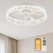 20Inch White Ceiling Fans with Lights and Remote, 6CCT, Dimmable Smart Low Profi