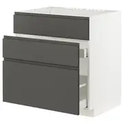 METOD / MAXIMERA base cab f sink+3 fronts/2 drawers, white/Voxtorp dark grey, 80x60x80 cm