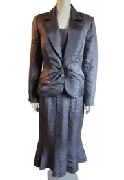 Nueva 3-PC Jacket Skirt Top Set Pewter Gray Metallic Sparkle Evening Canada SZ 8