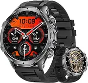 Military Smart Watch for Men, 1.85'' HD Large Screen Smartwatch, Flashlight/5ATM Waterproof/800mAh/100+ Sports Fitness Tracker Watch, Pedometer Mens Smart for Android iPhone Compatible AK75