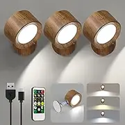 Lightbiz LED Wall Lights, Wall Sconces 3 Pcs with Remote Rechargeable Battery Operated, 3 Color Temperatures & Dimmable Wall Lamp Magnetic 360° Rotation Wireless Light for Bedroom Living Room
