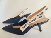 CHRISTIAN DIOR J'ADIOR FABRIC & RIBBON BLACK NOIR SHOES SLINGBACK LOW HEEL 39.5