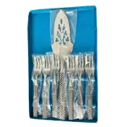 NIB YAX Japan stainless steel cake forks and cake server checkers pattern