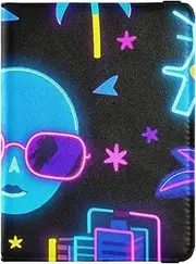 [Amooorous] Summer Neon Cool Glasses Coconut Tree Leather decorative passport holder for travel men Travel Documents Organizer Protector Passport Cover Lightweight, Summer neon Cool glasses coconut tree, 1 size